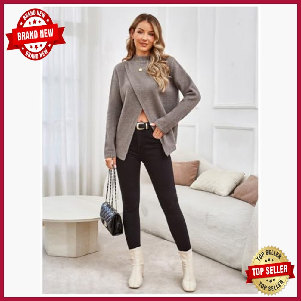 Mock Neck Pullover Sweater Split Front Rib Knit L… - image 4